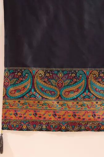 Women Navy-blue solid silk blend woven fancy straight trousers with dupatta