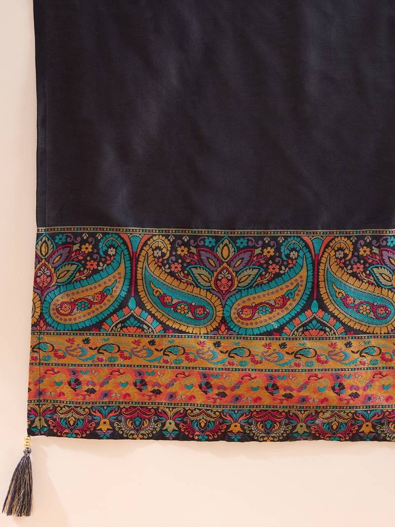 Women Navy-blue solid silk blend woven fancy straight trousers with dupatta