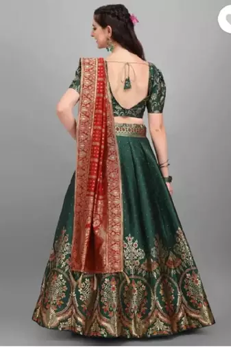 Green Jacquard Lehenga Choli for Wedding