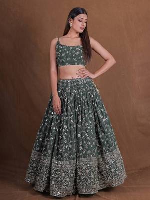 Dreamy Green Sequined Embroidered Lehenga Choli 2