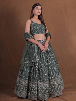 Dreamy Green Sequined Embroidered Lehenga Choli 5