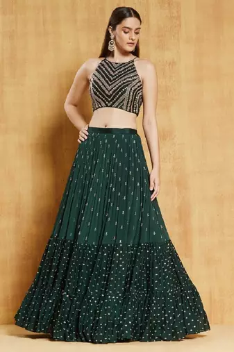 Dark Green Wedding Party Wear Sequin Work Lehenga Choli