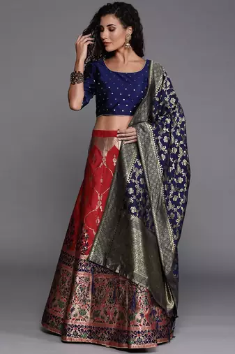 Blue and Red Party Wear Lehenga Choli for Women