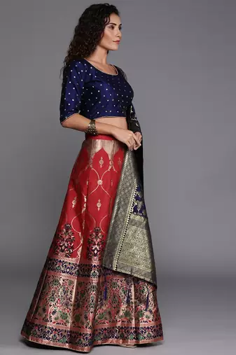 Blue and Red Party Wear Lehenga Choli for Women