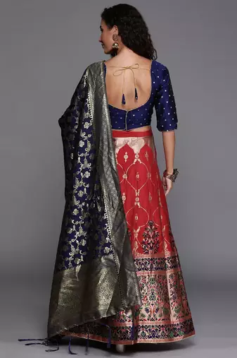 Blue and Red Party Wear Lehenga Choli for Women