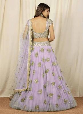 Lavender Raw Silk Net Embroidered Lehenga Choli 2