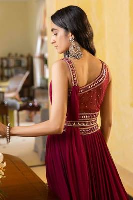Georgette Lehenga Choli Set in Wine Red 2