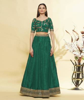 Emerald Green Embroidered Lehenga Choli with Net Dupatta 2