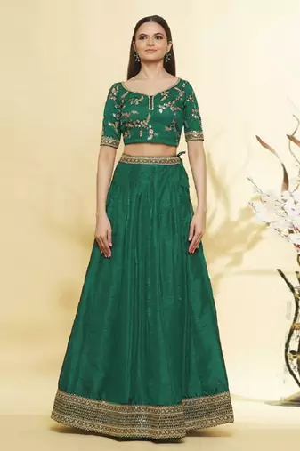 Emerald Green Embroidered Lehenga Choli with Net Dupatta