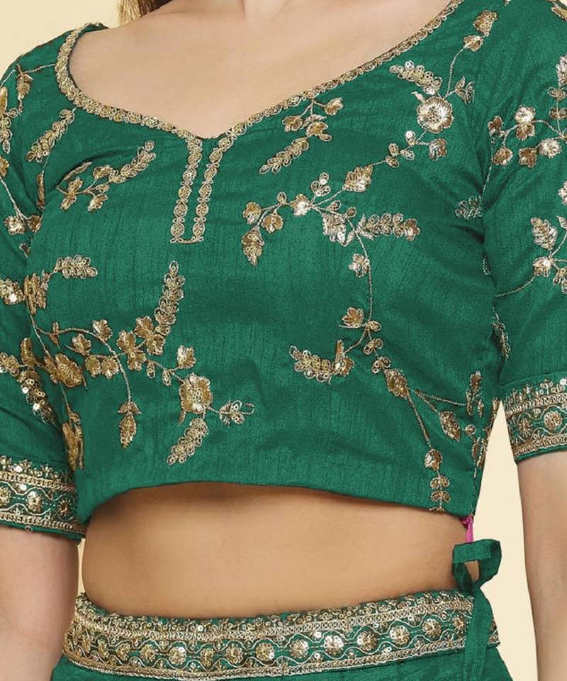 Emerald Green Embroidered Lehenga Choli with Net Dupatta