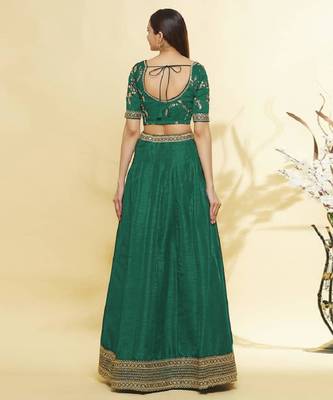 Emerald Green Embroidered Lehenga Choli with Net Dupatta 4