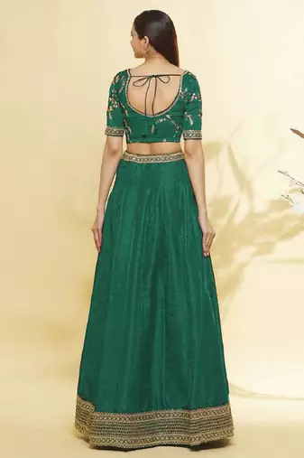 Emerald Green Embroidered Lehenga Choli with Net Dupatta