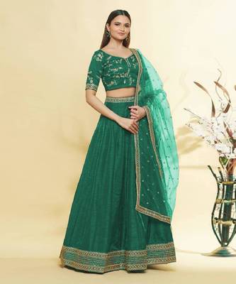 Emerald Green Embroidered Lehenga Choli with Net Dupatta 5