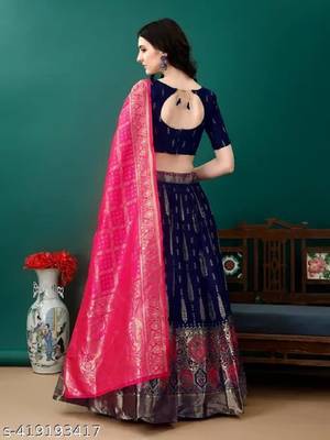 Blue Jacquard Lehenga Choli 2