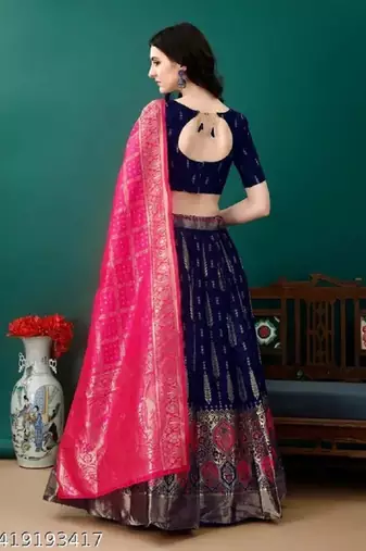 Blue Jacquard Lehenga Choli