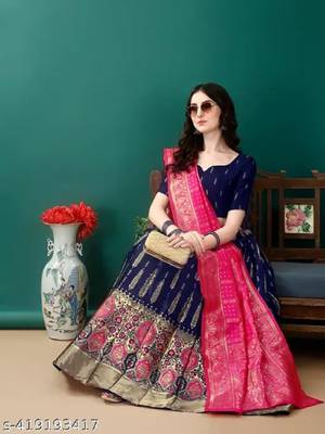 Blue Jacquard Lehenga Choli 4
