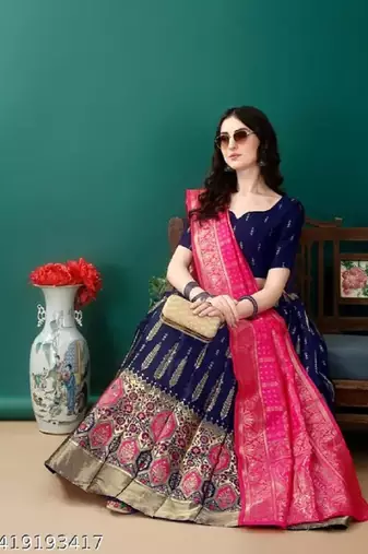 Blue Jacquard Lehenga Choli