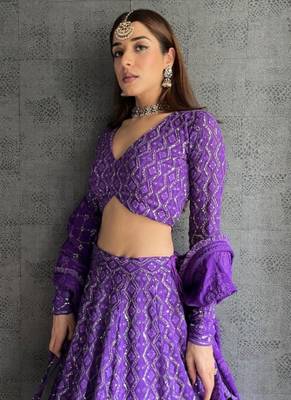 Purple Threadwork Georgette Lehenga Choli 2