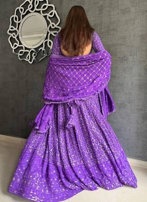 Purple Threadwork Georgette Lehenga Choli 3