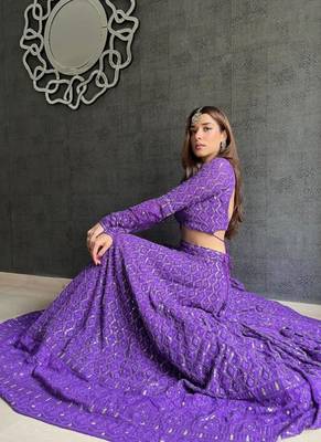 Purple Threadwork Georgette Lehenga Choli 4