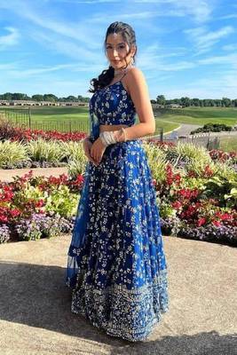 Women's Blue Georgette Lehenga Choli Set 1