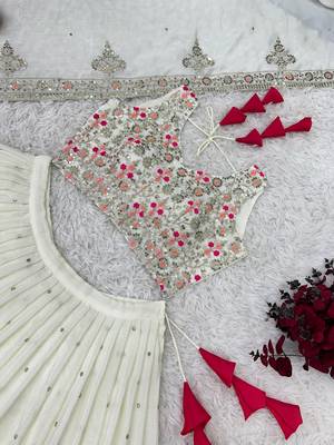 Off-White Embroidered Georgette Lehenga Choli 2