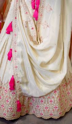 Off-White Embroidered Georgette Lehenga Choli 3