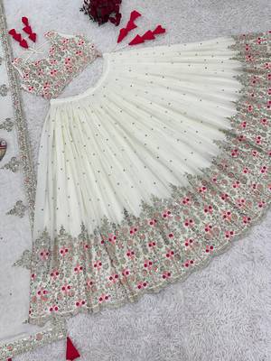 Off-White Embroidered Georgette Lehenga Choli 4