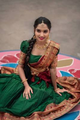 Green Narayanpet Zari Weaving Lehenga Choli 4