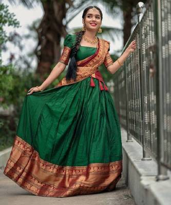 Green Narayanpet Zari Weaving Lehenga Choli 1