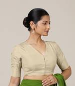 Cream Silk Crew Neck Plain readymade blouse