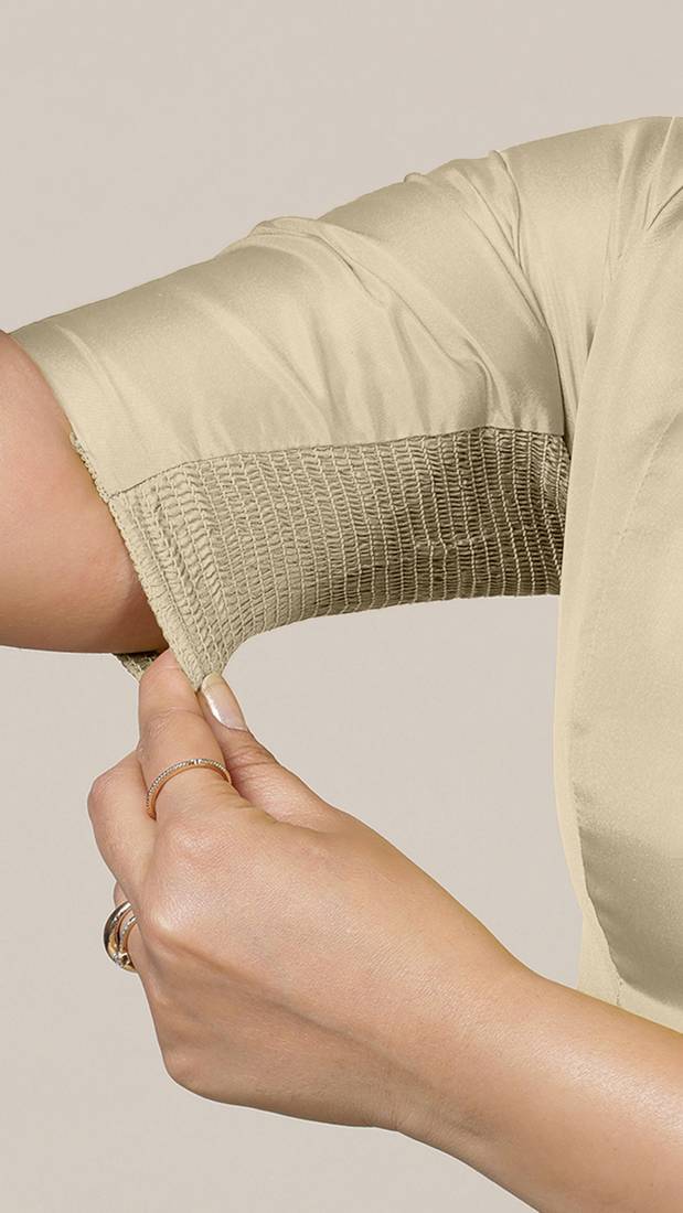 Cream Silk Crew Neck Plain readymade blouse