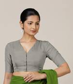 Grey Silk Crew Neck Plain readymade blouse