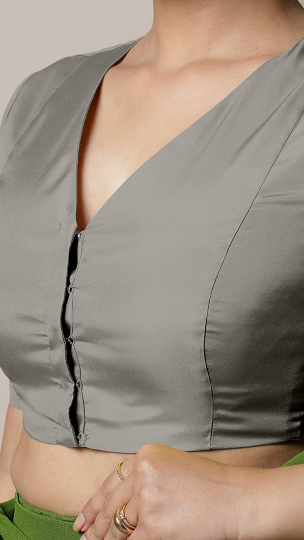 Grey Silk Crew Neck Plain readymade blouse