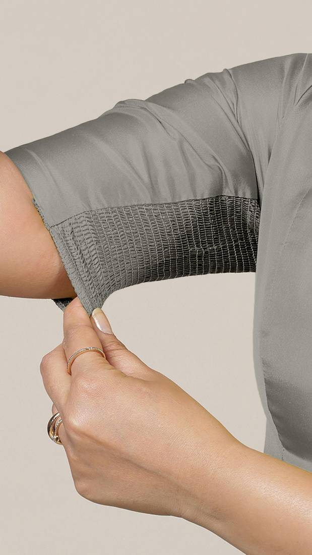 Grey Silk Crew Neck Plain readymade blouse