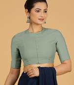 Green Viscose Crew Neck Plain readymade blouse