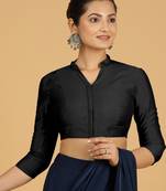 Black Viscose Collar Neck Plain readymade blouse
