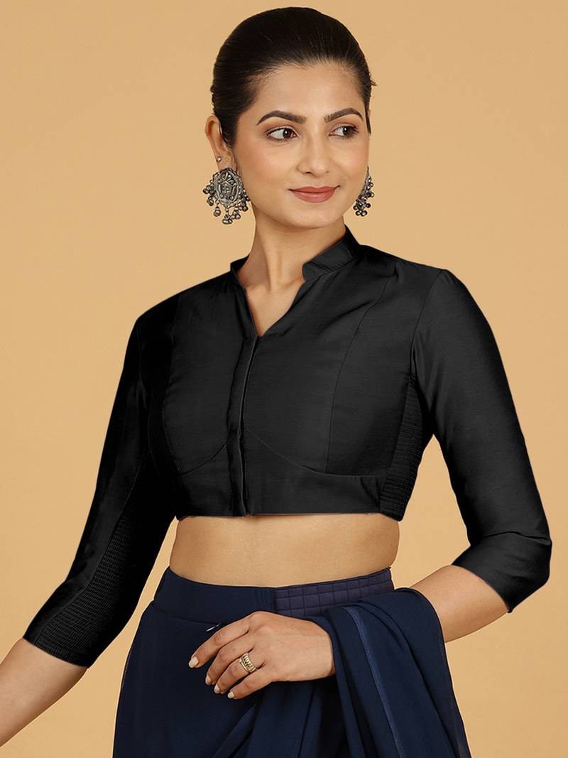 Black Viscose Collar Neck Plain readymade blouse