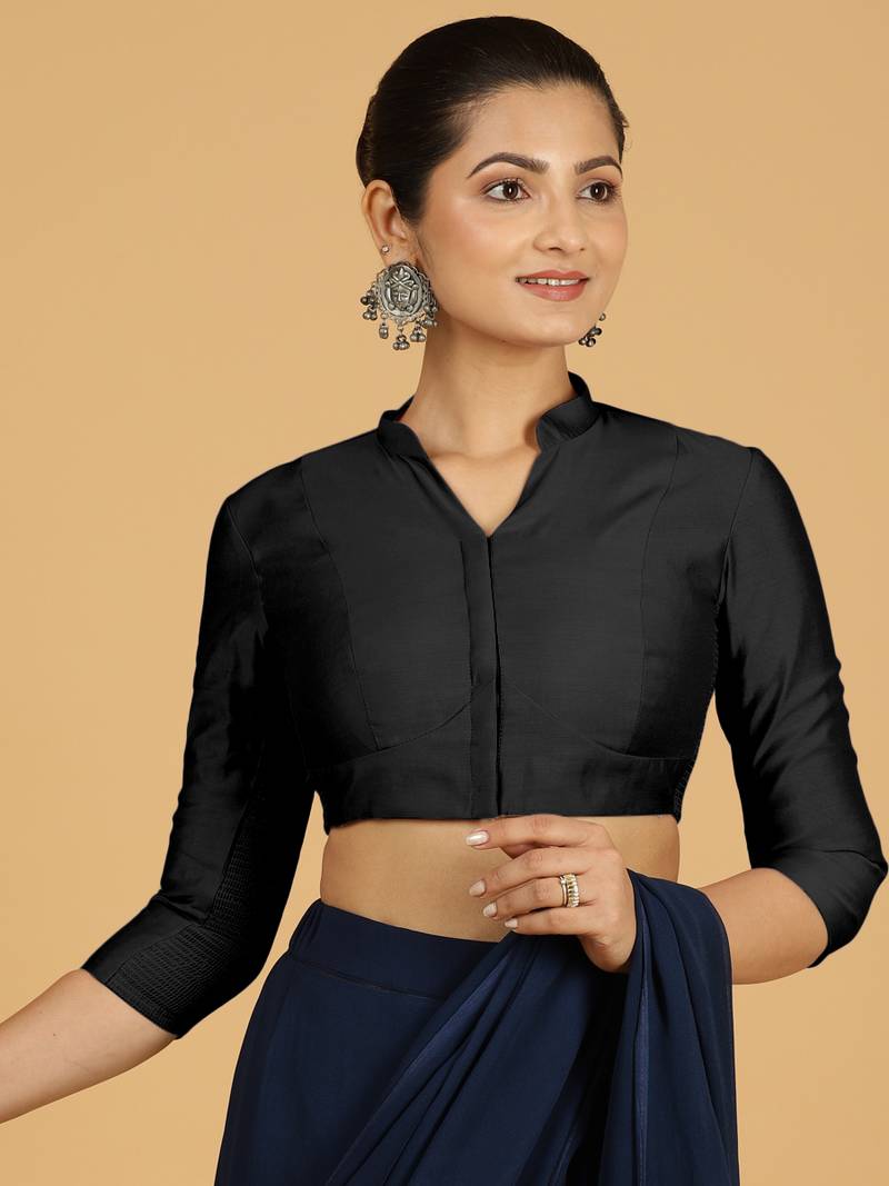 Black Viscose Collar Neck Plain readymade blouse