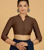 Brown Viscose Collar Neck Plain readymade blouse