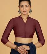 Maroon Viscose Collar Neck Plain readymade blouse