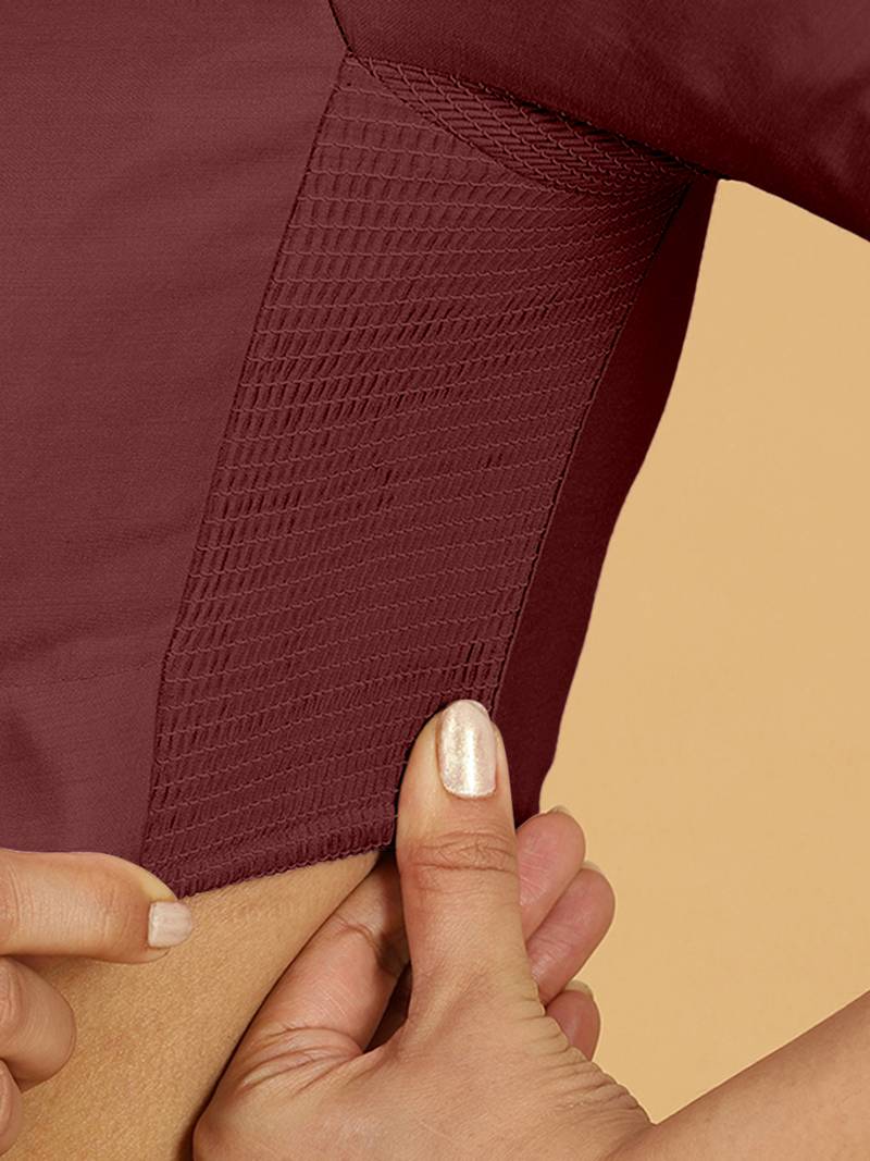 Maroon Viscose Collar Neck Plain readymade blouse