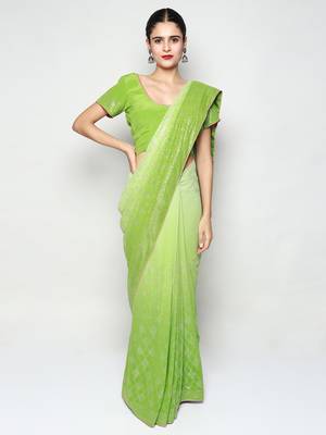 Green Ombre Mokaish Hand Embroidered Saree with Blouse pc 1