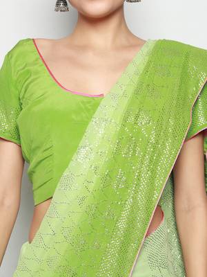 Green Ombre Mokaish Hand Embroidered Saree with Blouse pc 2