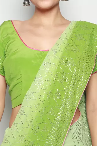 Green Ombre Mokaish Hand Embroidered Saree with Blouse pc