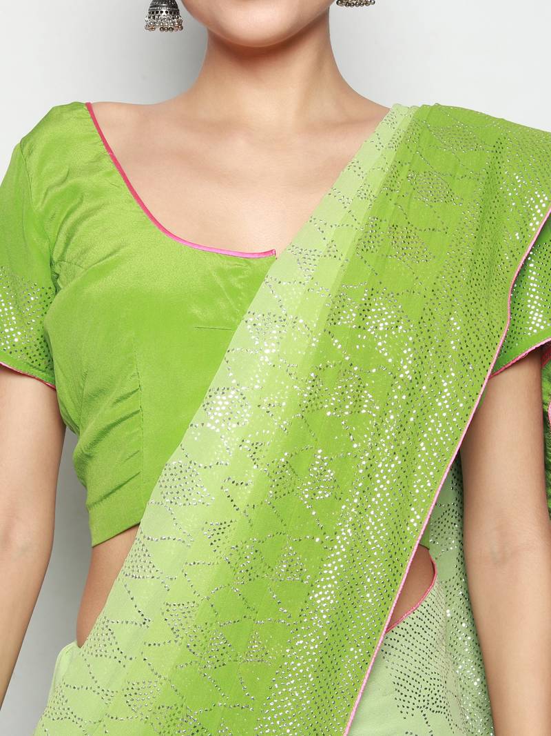 Green Ombre Mokaish Hand Embroidered Saree with Blouse pc