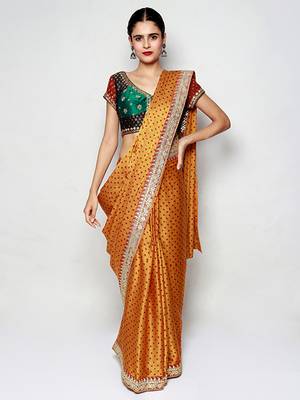 Orange Gajji Silk Bandhani Gota Embroidery Saree with Blouse pc 1