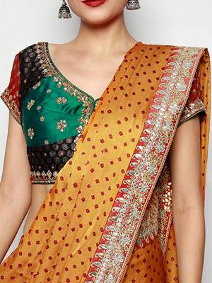 Orange Gajji Silk Bandhani Gota Embroidery Saree with Blouse pc 2