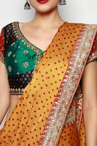 Orange Gajji Silk Bandhani Gota Embroidery Saree with Blouse pc