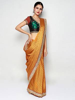 Orange Gajji Silk Bandhani Gota Embroidery Saree with Blouse pc 3